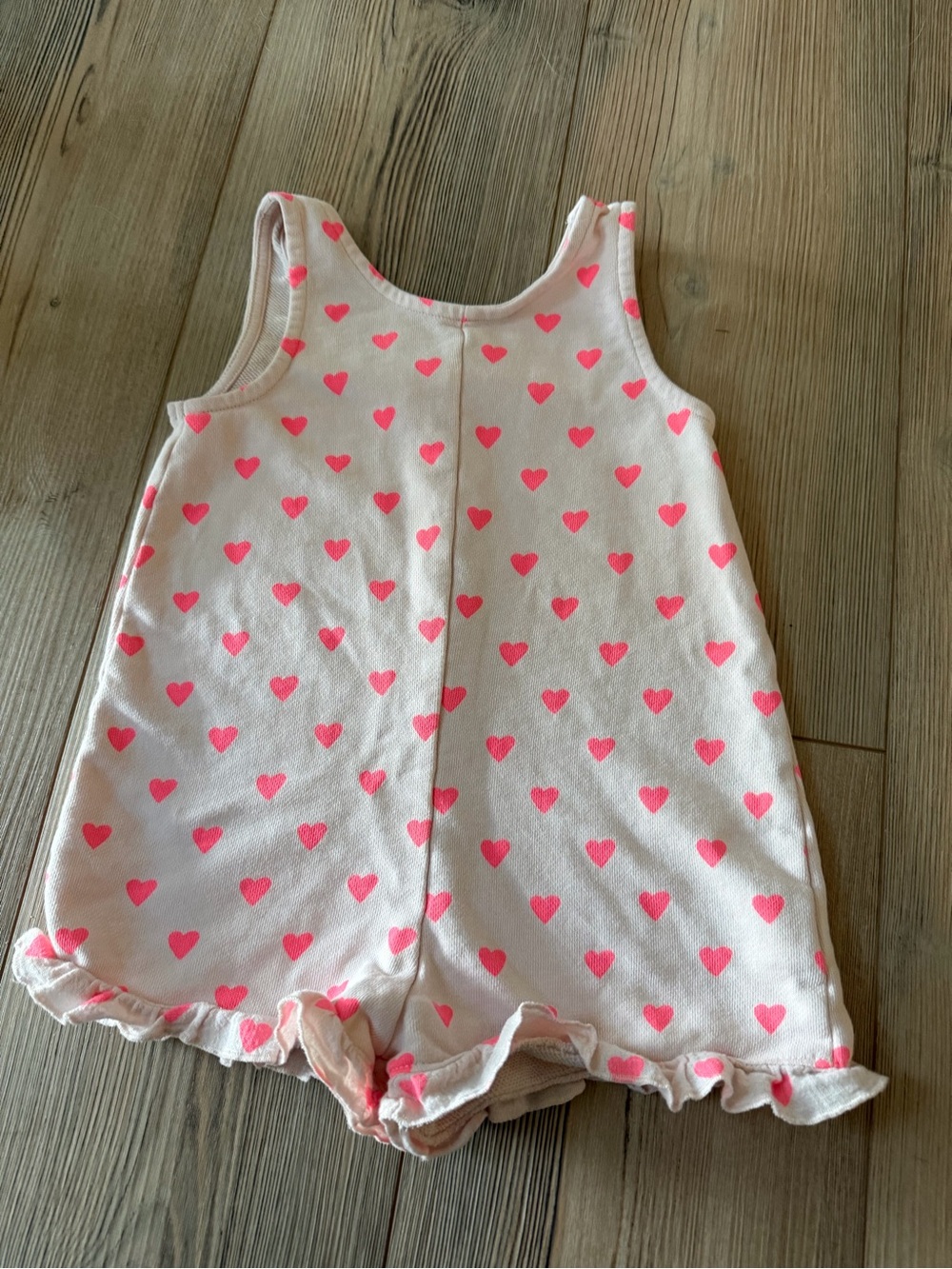 Zara Light Pink Sleeveless Romper with Neon Pink Heart Print